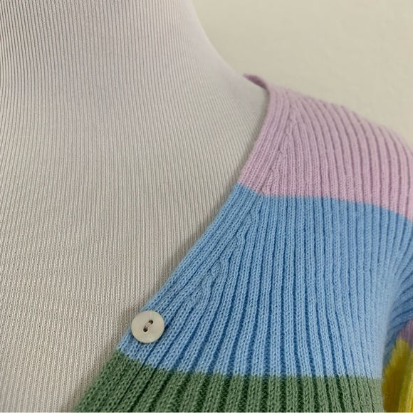 Rough Los Angeles Color Block Stripe Baby Cardigan Sweater Juniors S Ribbed - Picture 8 of 13